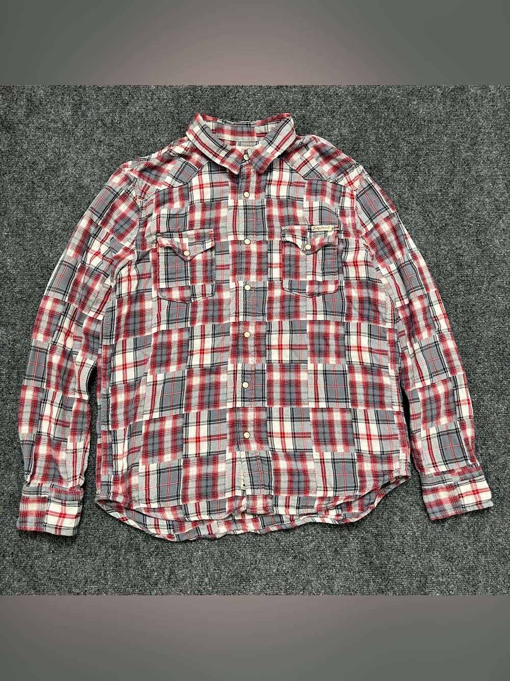 Lucky Brand Shirt Patchwork Mens Large Ling Sleeve Pearl Snap